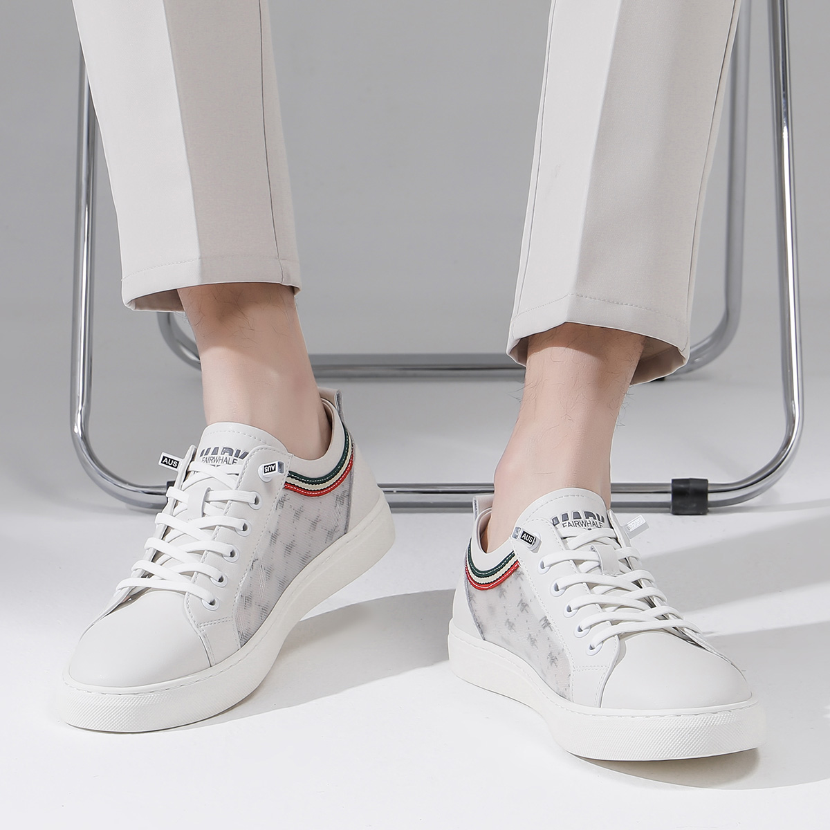 Breathable Mesh Elastic Shoe Laces Skate Shoes with Color Blocked Stripe Detailing - Image 2