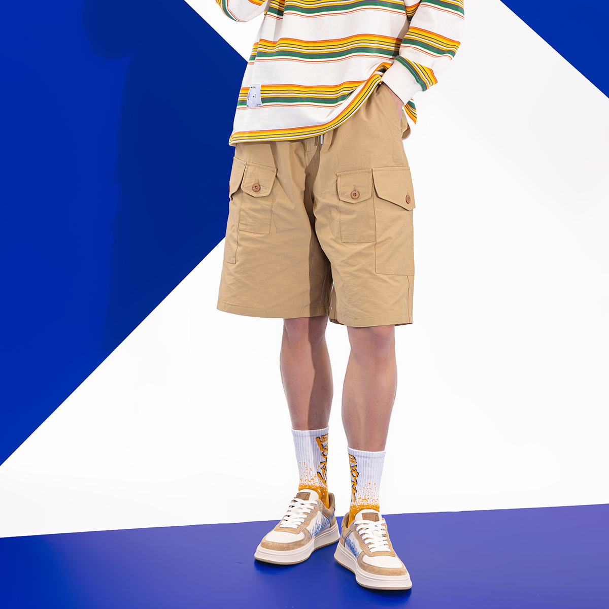 Contrast Zigzag Stitching Suede Platform Skate Shoes with Embossed Logo - Image 5