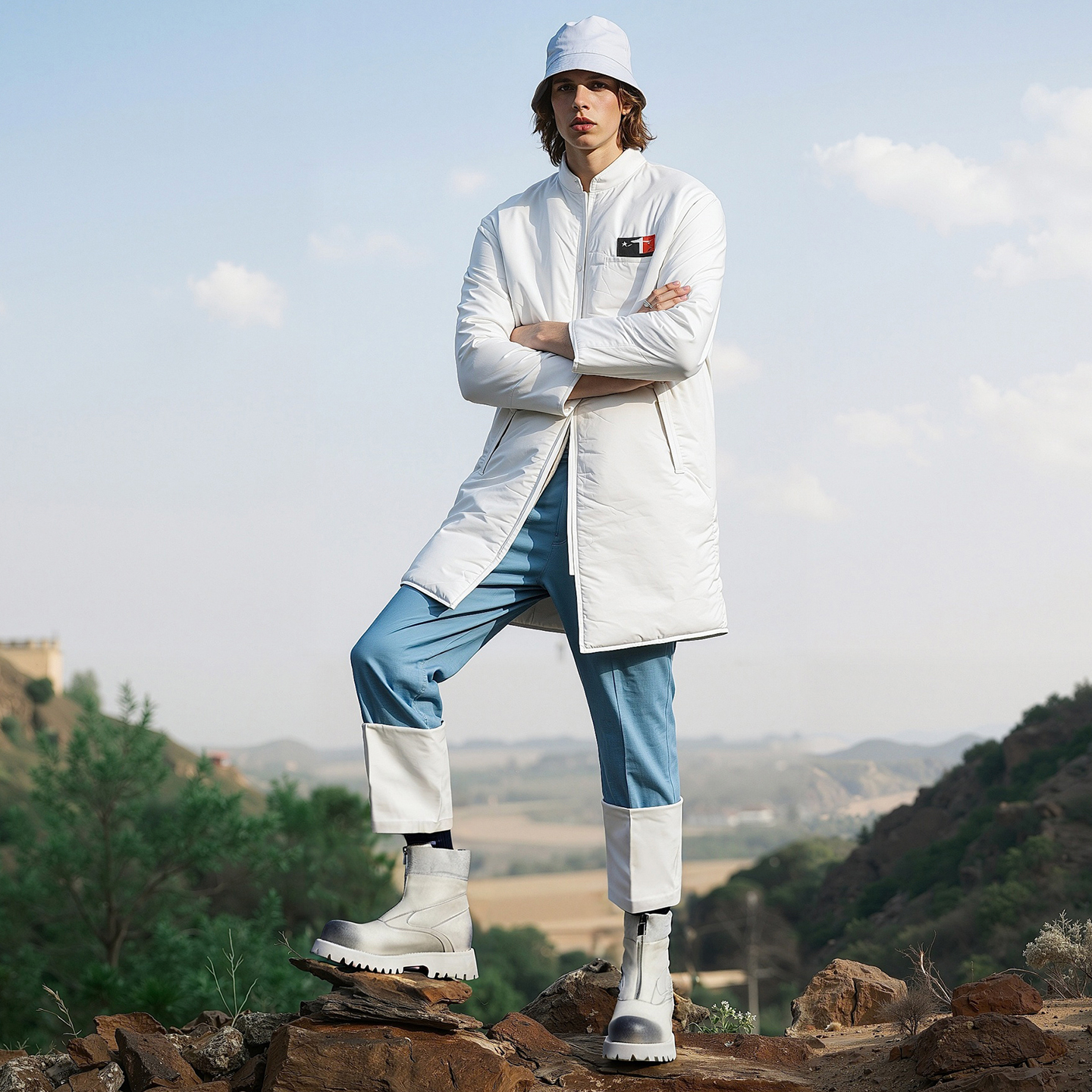 Convertible Fold Over Front Zip Distressed Suede Work Boots - Image 3