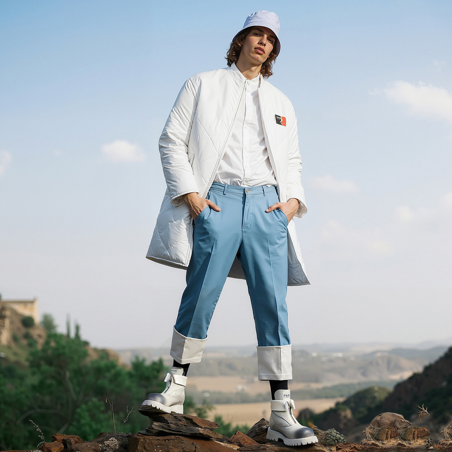 Convertible Fold Over Front Zip Distressed Suede Work Boots - Image 2