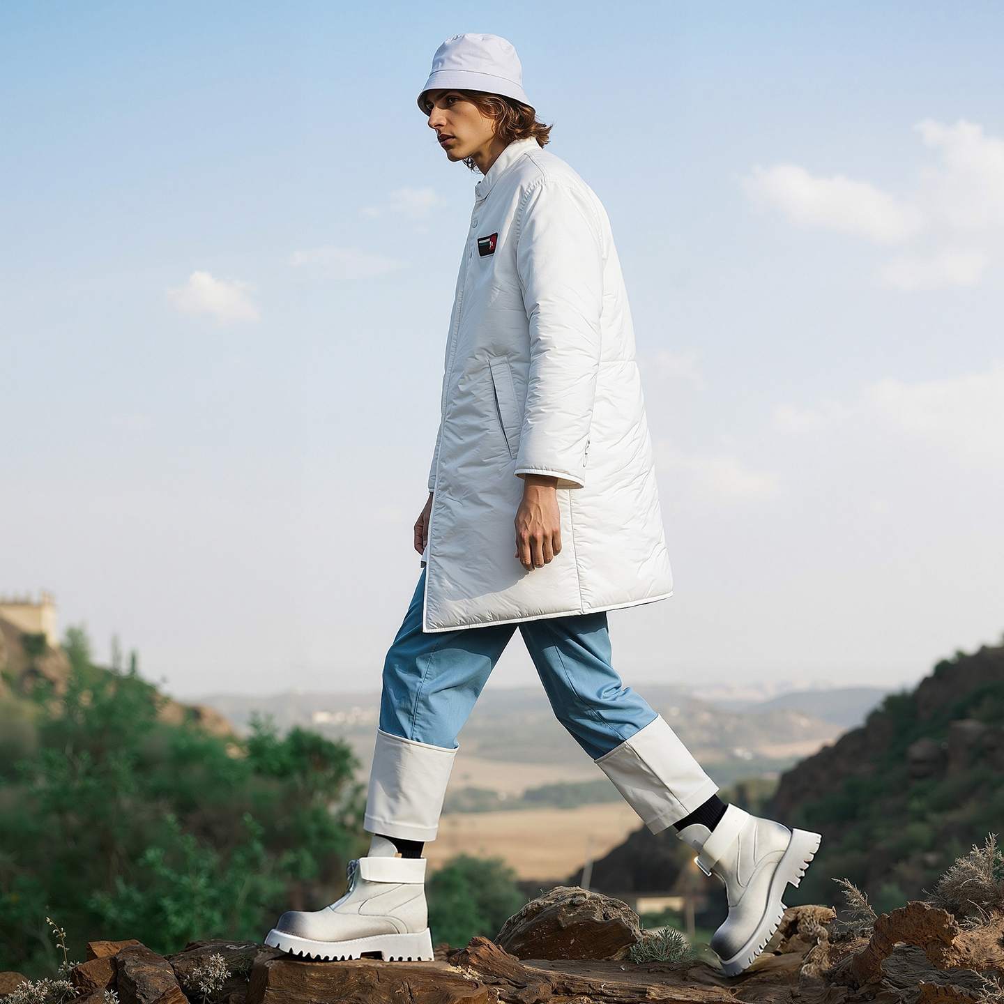 Convertible Fold Over Front Zip Distressed Suede Work Boots - Image 4