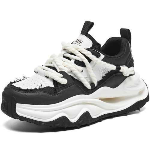 Distressed Edge Rope Laces Breathable Chunky Sneakers with Hollowed Out Sole