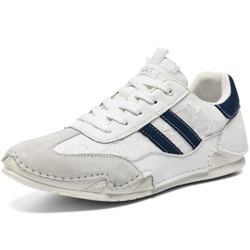 Distressed Two Stripes Faux Leather Mesh Panelled German Trainers with Suede Toe