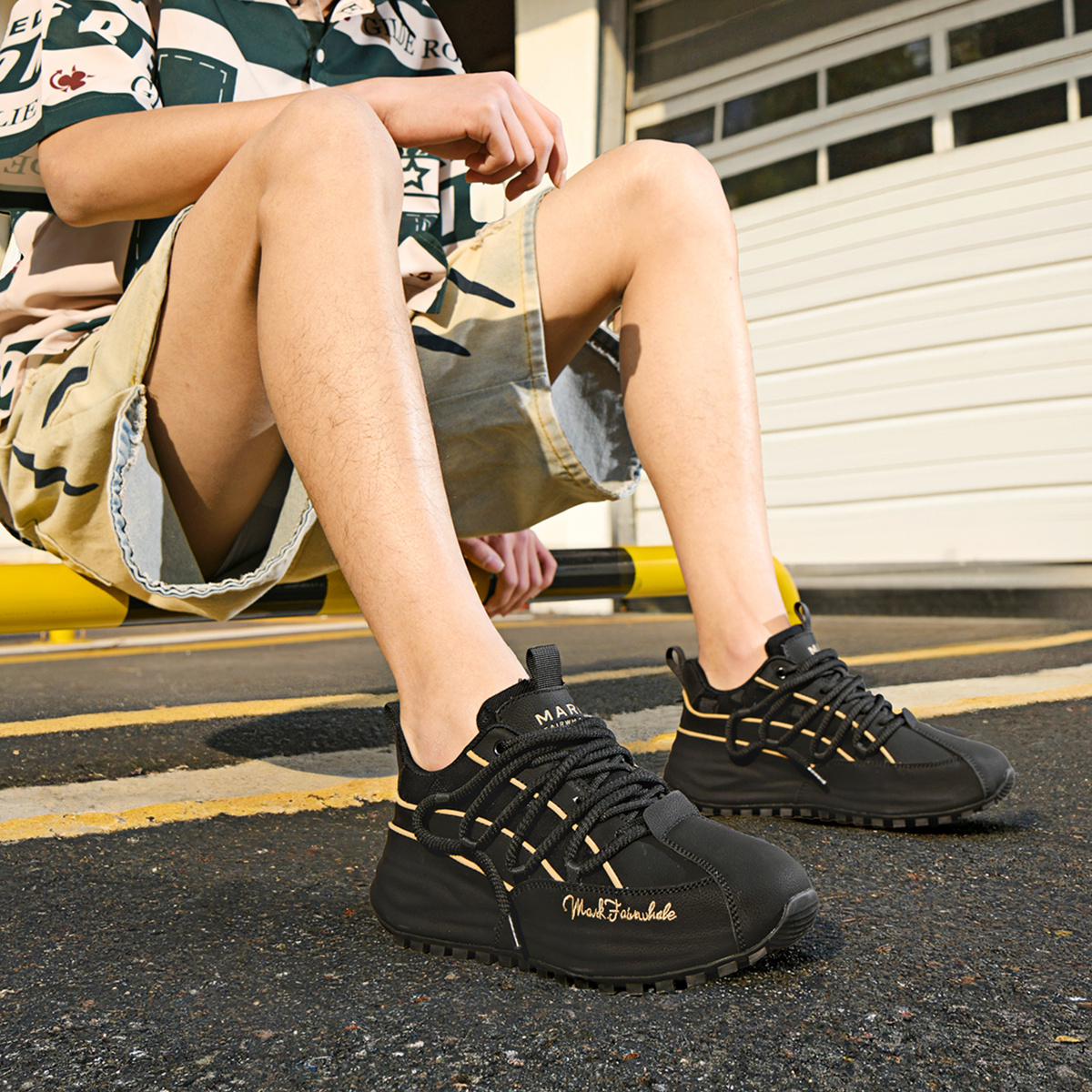 Dual Laces Leather and Fabric Paneled Chunky Sneakers with Printed Letters - Image 9