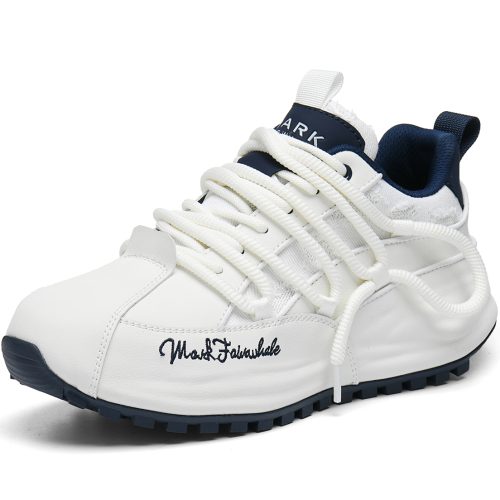 Dual Laces Leather and Fabric Paneled Chunky Sneakers with Printed Letters