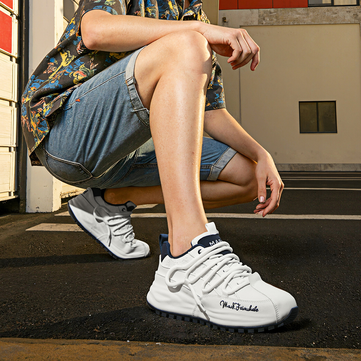 Dual Laces Leather and Fabric Paneled Chunky Sneakers with Printed Letters - Image 6