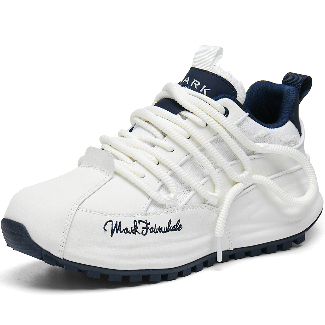 Dual Laces Leather and Fabric Paneled Chunky Sneakers with Printed Letters