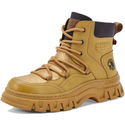 Genuine Leather Lace Up Platform Boots with Side Zipper and Lug Sole