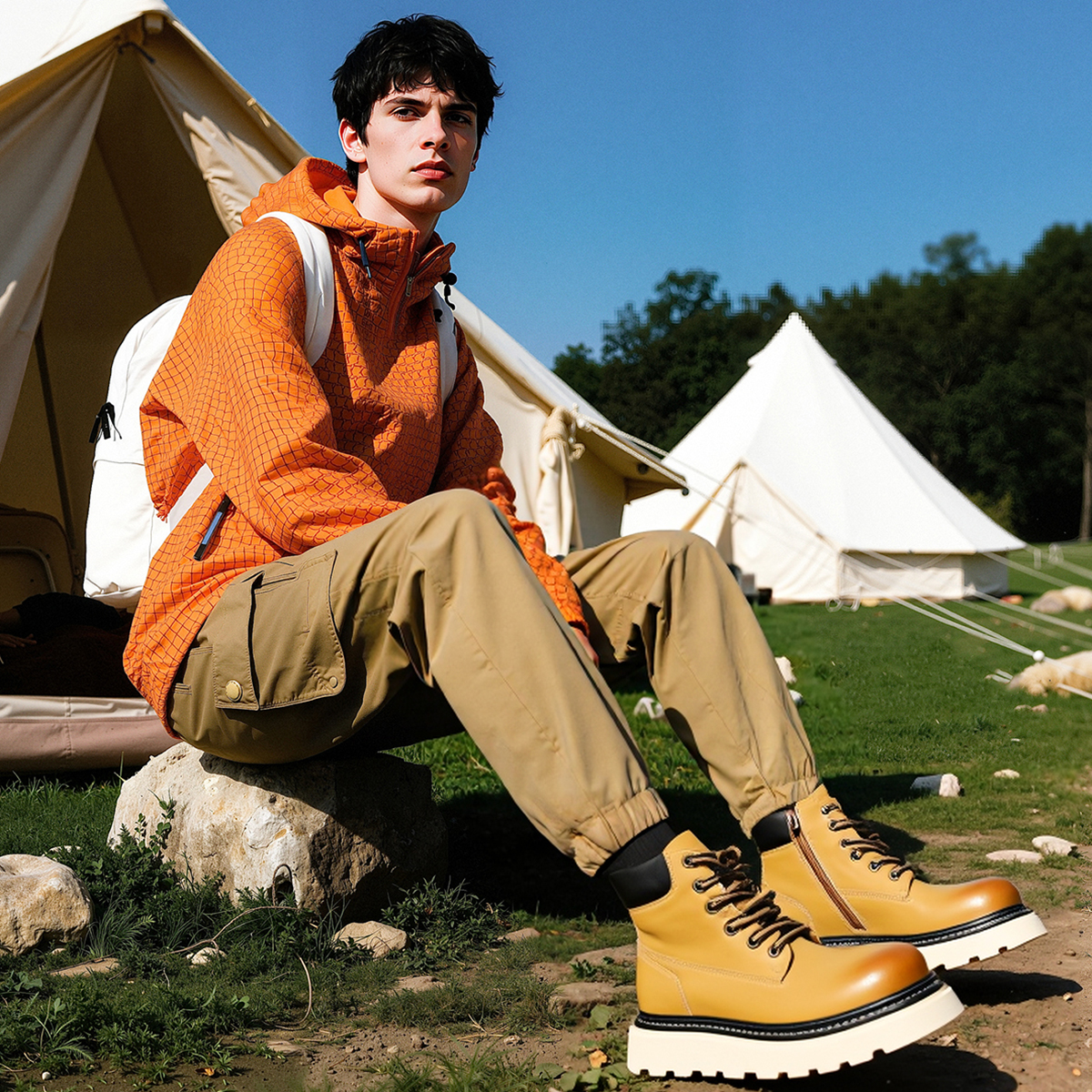 Gradient Patent Leather Chunky Boots with Tongue Cover Two Tone Laces and Side Zipper - Image 4