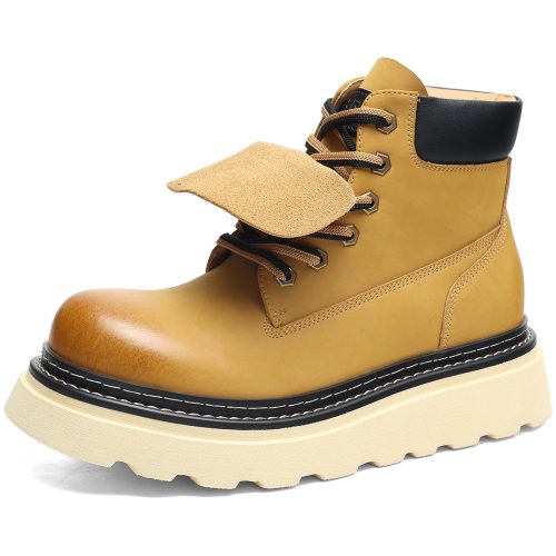 Gradient Patent Leather Chunky Boots with Tongue Cover Two Tone Laces and Side Zipper