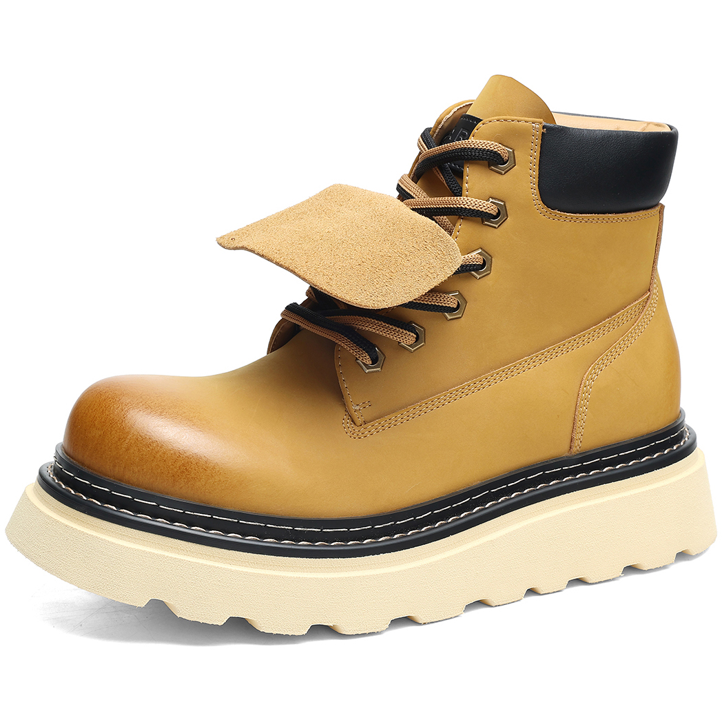 Gradient Patent Leather Chunky Boots with Tongue Cover Two Tone Laces and Side Zipper