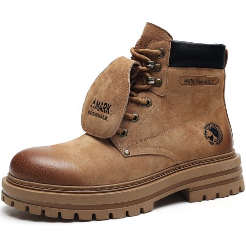 Gradient Toe Retro Suede Mid High Boots with Metal Eyelets and Tongue Flap