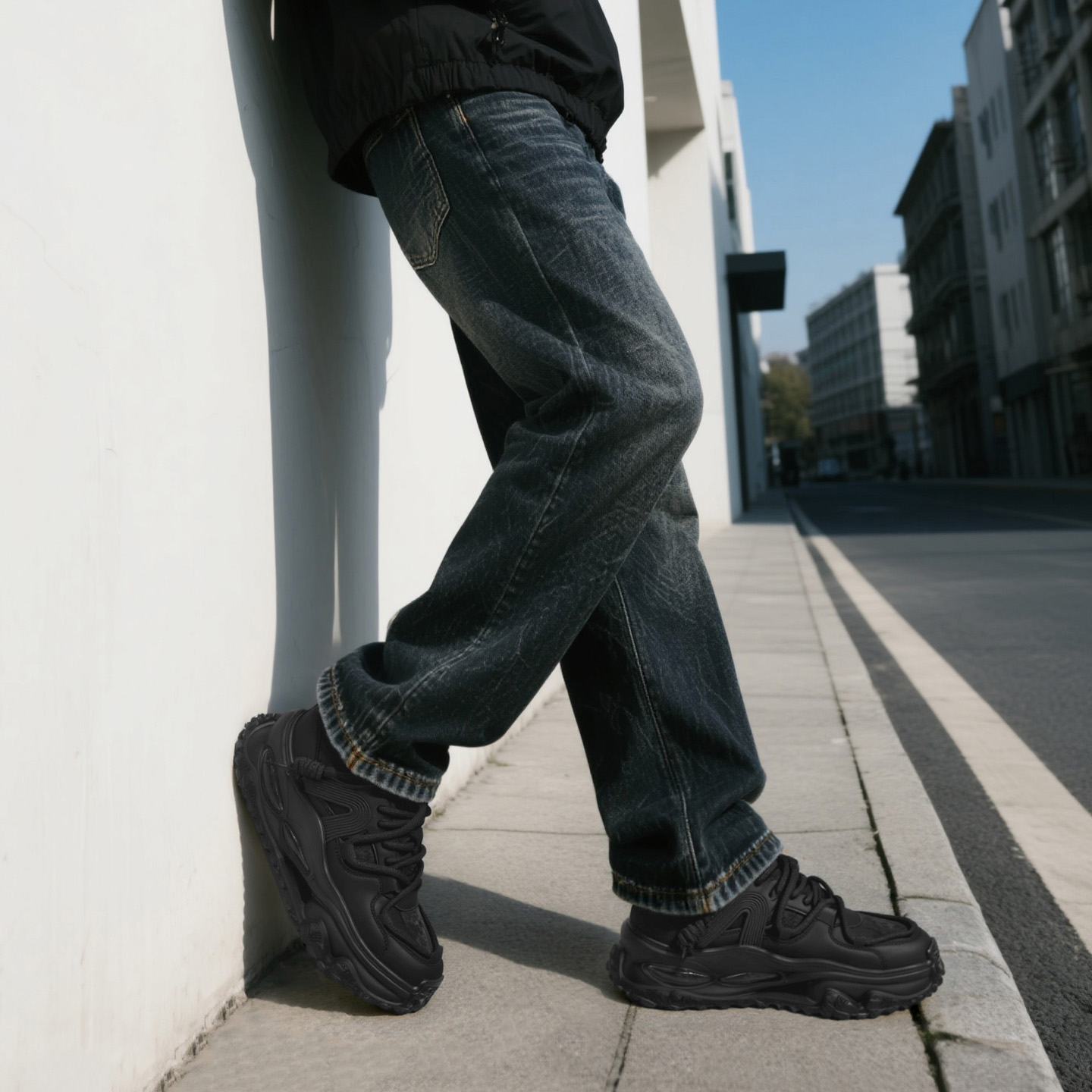 Mens Air Cushion Leather Multi Strap Chunky Lug Sole Sneakers - Image 4