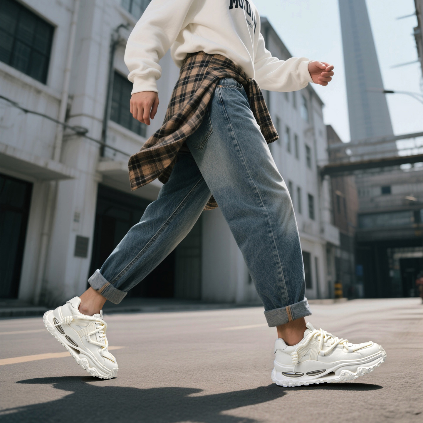 Mens Air Cushion Leather Multi Strap Chunky Lug Sole Sneakers - Image 6