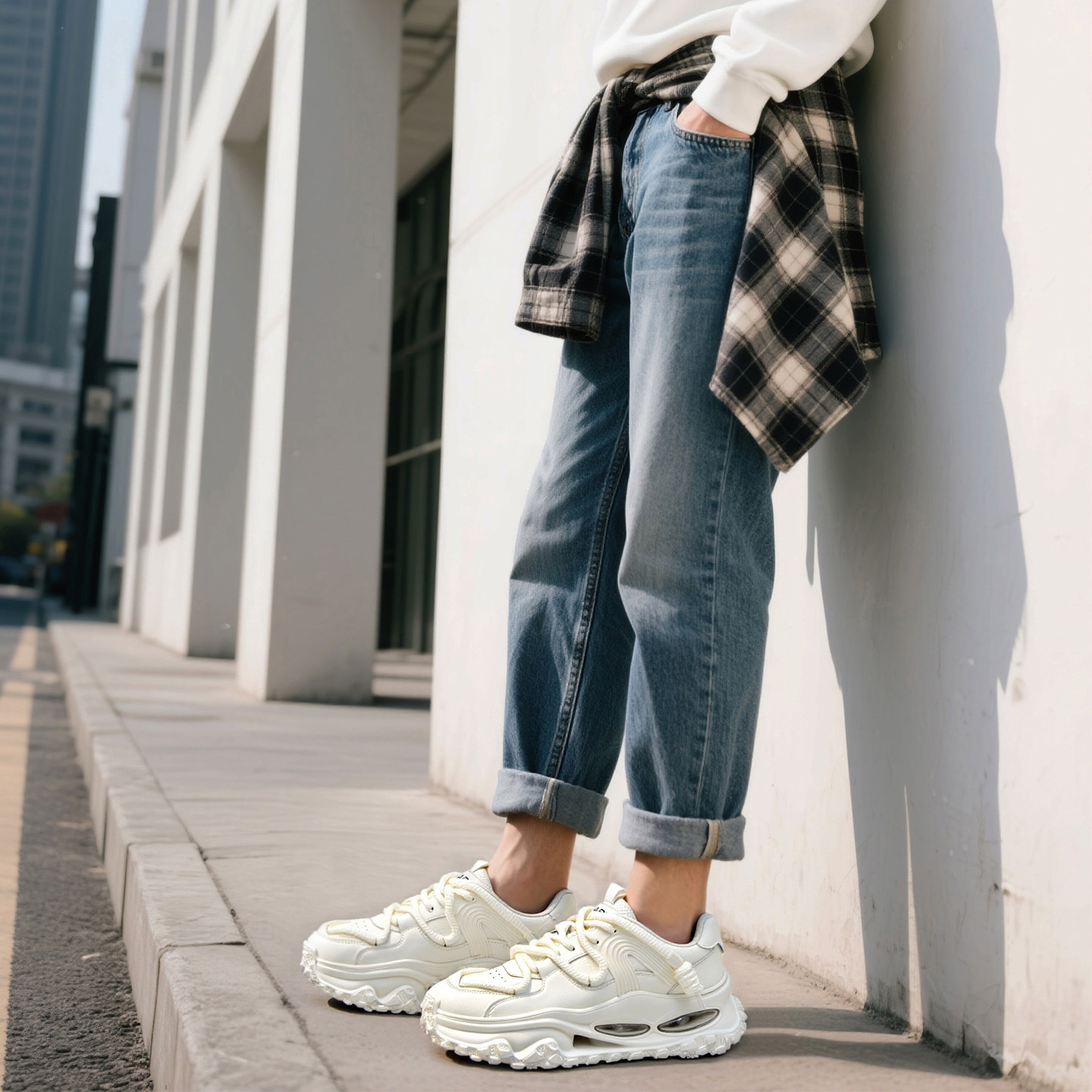 Mens Air Cushion Leather Multi Strap Chunky Lug Sole Sneakers - Image 5