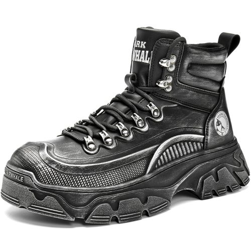 Mens Black Polished Vintage Doc Marten Boots with Sculpting Lugged Outsole