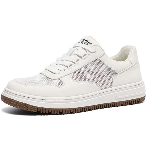 Mens Breathable Platform Casual Sneakers with Mesh and Leather Paneled Upper