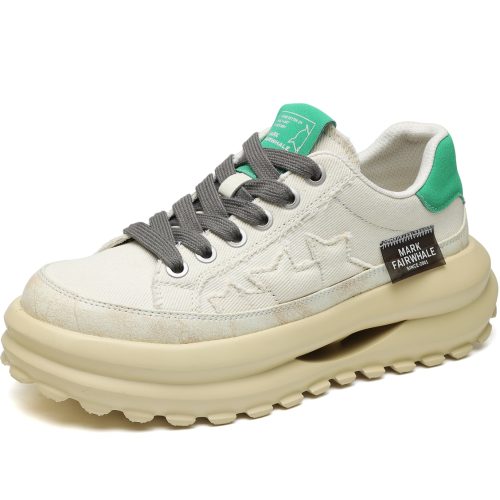 Mens Canvas Star Stitching Chunky Wave Cutout Sole Sneakers