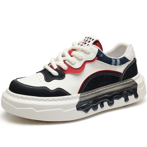 Mens Casual Skate Shoes with Color Block Paneled Design and Chunky Laces