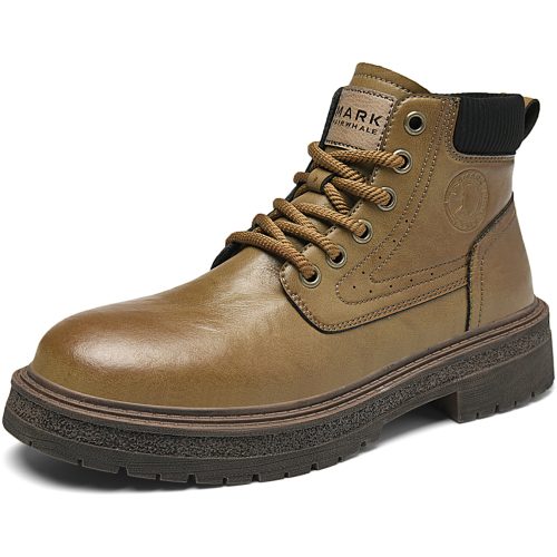 Mens Chunky Durable Leather Lace Up Ankle Boots with Padded Collar and Stitched Seams