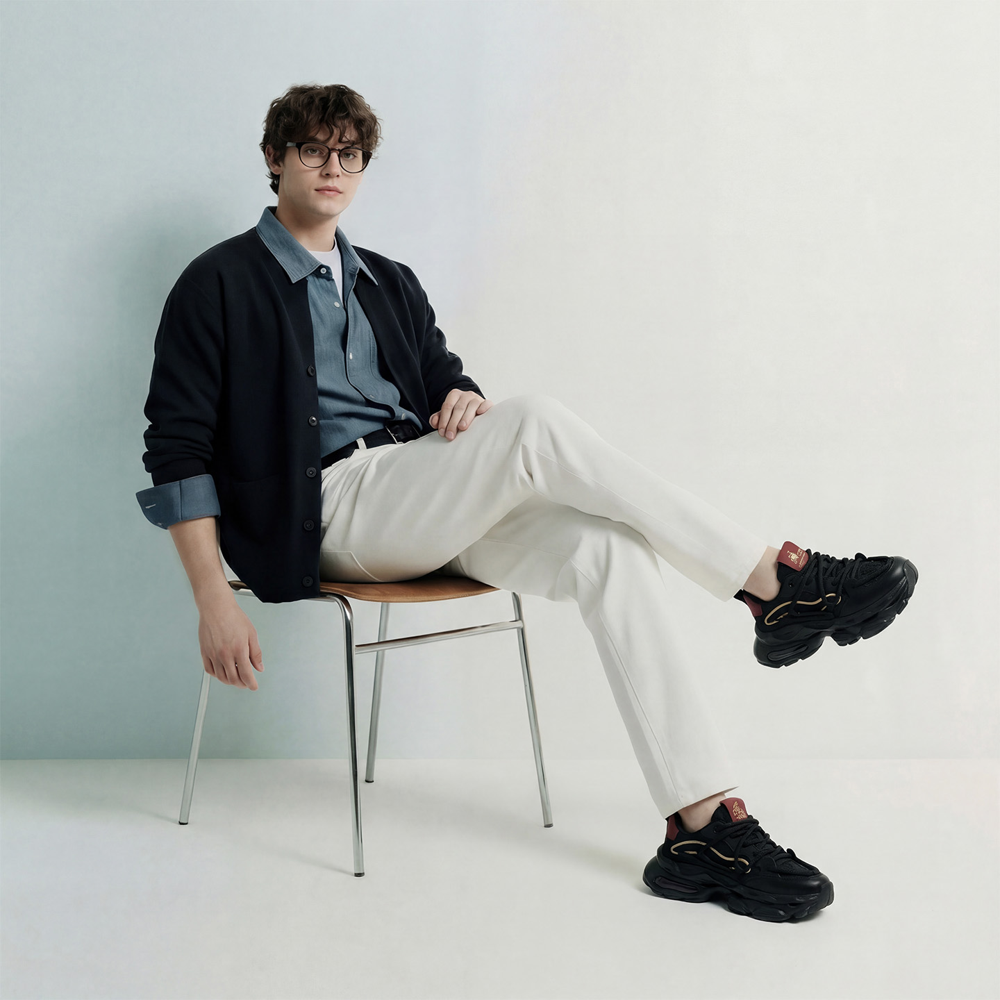 Mens Chunky Platform Dad Shoes with Air Cushioned Soles and Dual Lace Design - Image 4