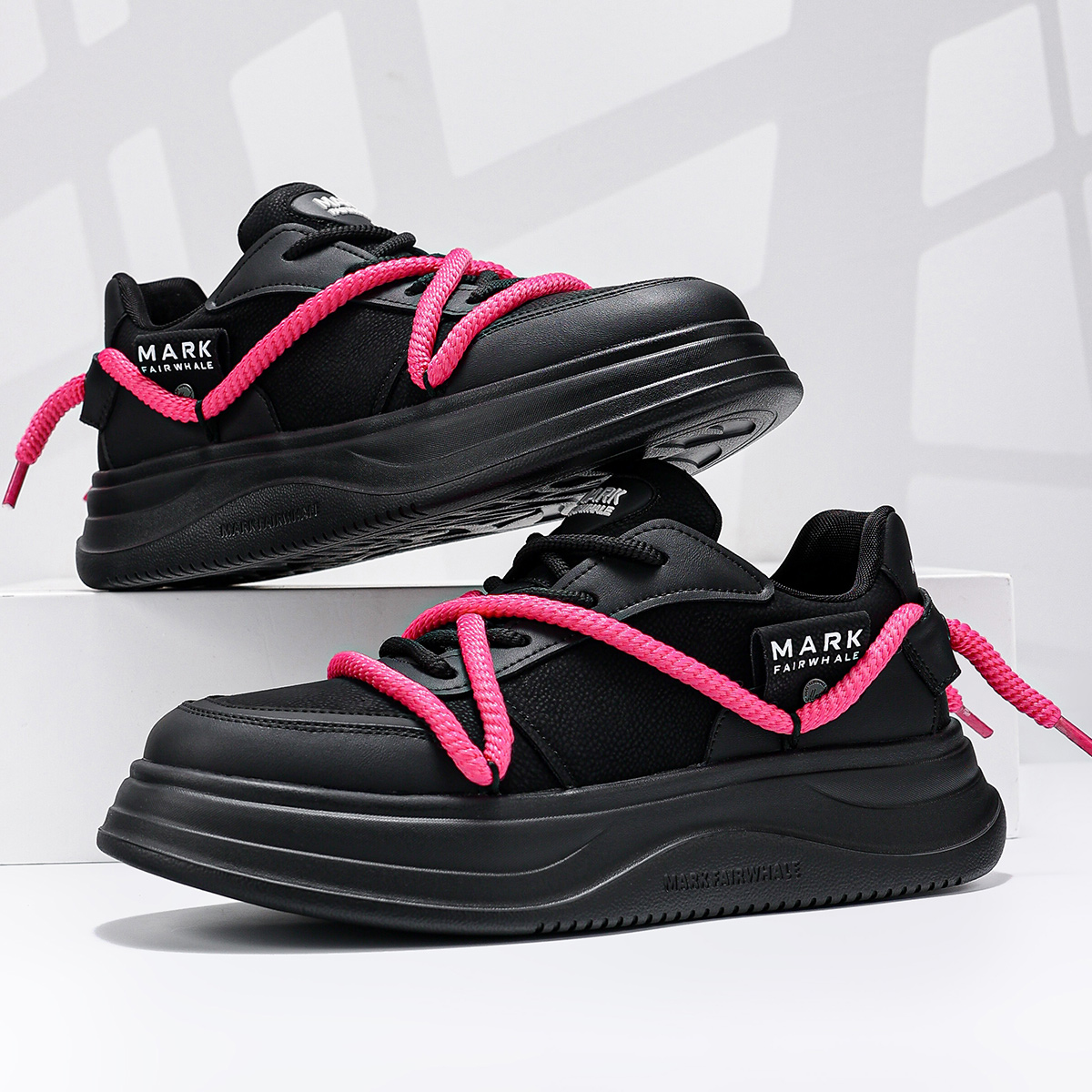 Mens Chunky Platform Sneakers with Contrast Color Deconstructed Laces - Image 2