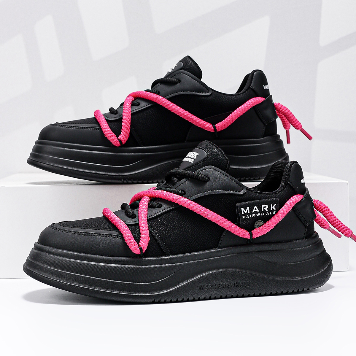 Mens Chunky Platform Sneakers with Contrast Color Deconstructed Laces - Image 3