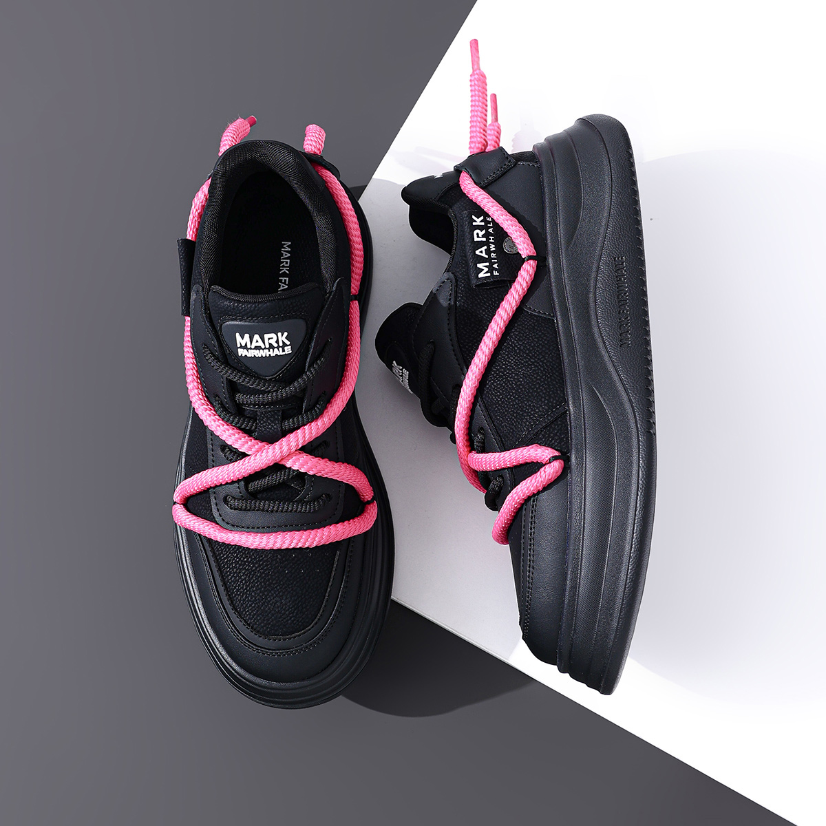 Mens Chunky Platform Sneakers with Contrast Color Deconstructed Laces - Image 5