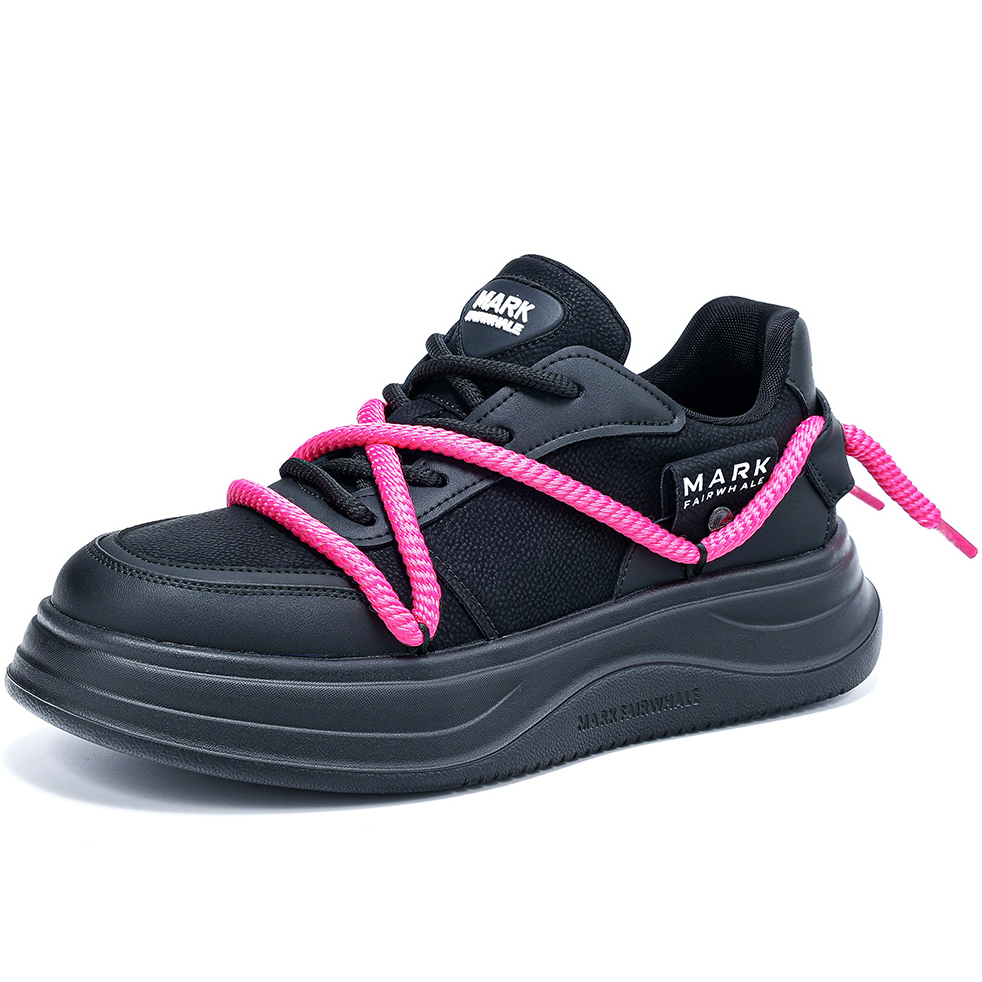 Mens Chunky Platform Sneakers with Contrast Color Deconstructed Laces