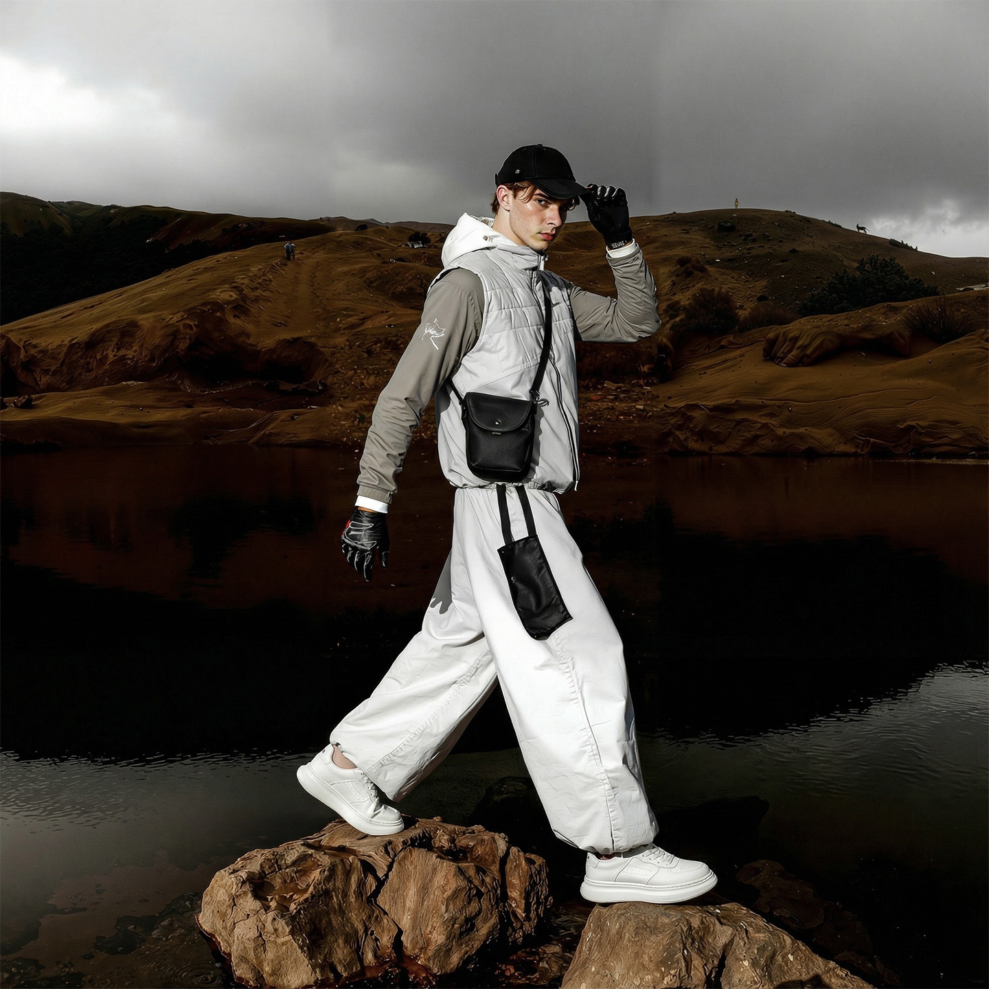 Mens Color Blocking Leather Paneled Foam Chunky Sole Low Top Skate Shoes - Image 7