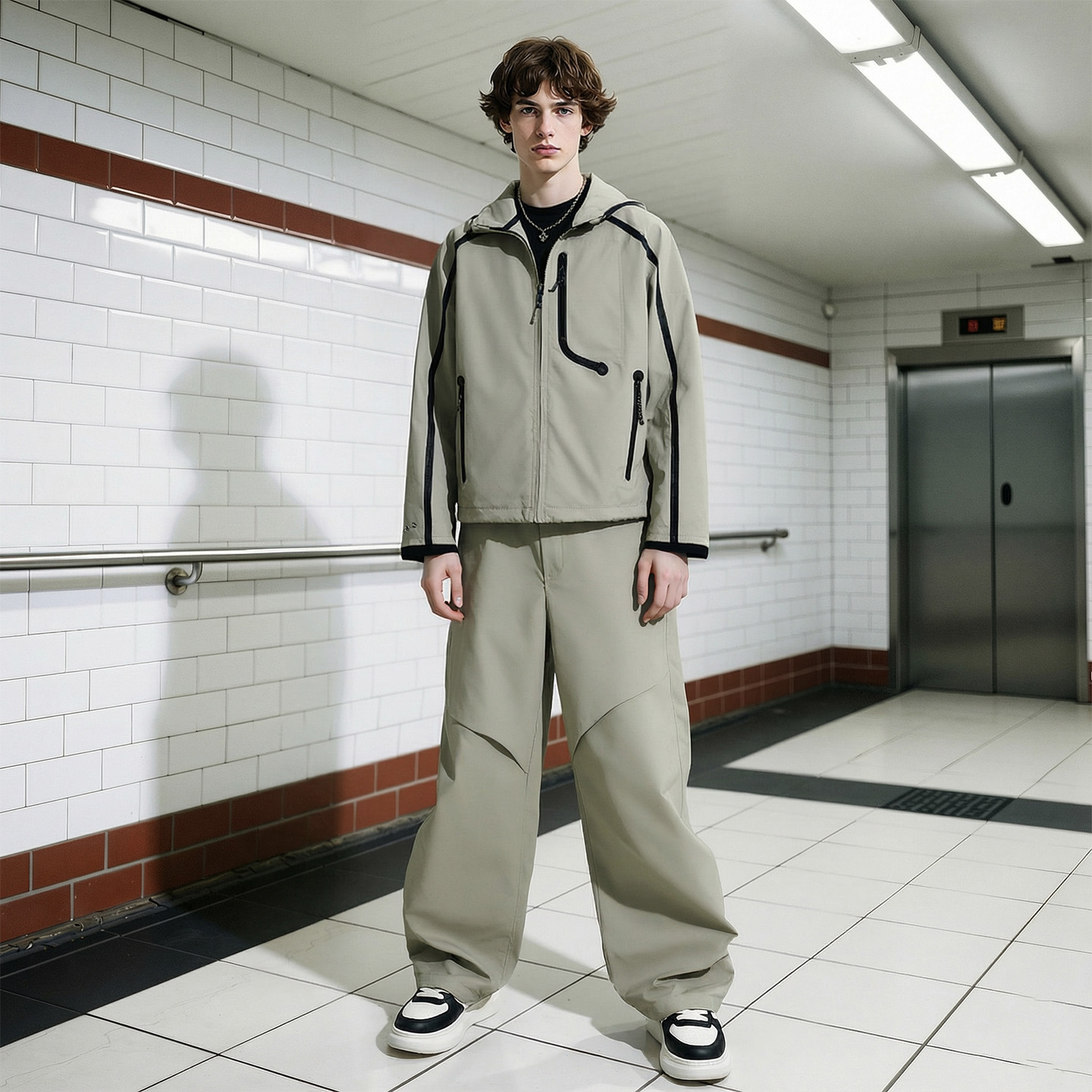 Mens Color Blocking Leather Paneled Foam Chunky Sole Low Top Skate Shoes - Image 4