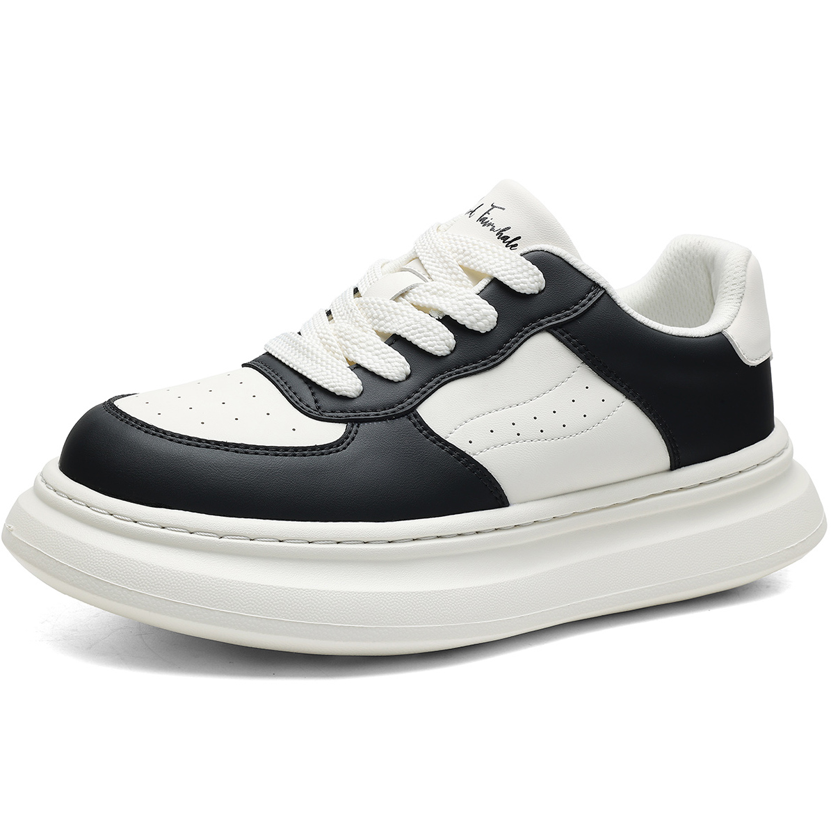 Mens Color Blocking Leather Paneled Foam Chunky Sole Low Top Skate Shoes