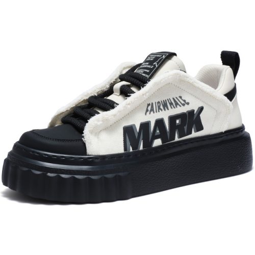 Mens Colorblock Letter Print Frayed Edge Canvas Leather Platform Skate Shoes