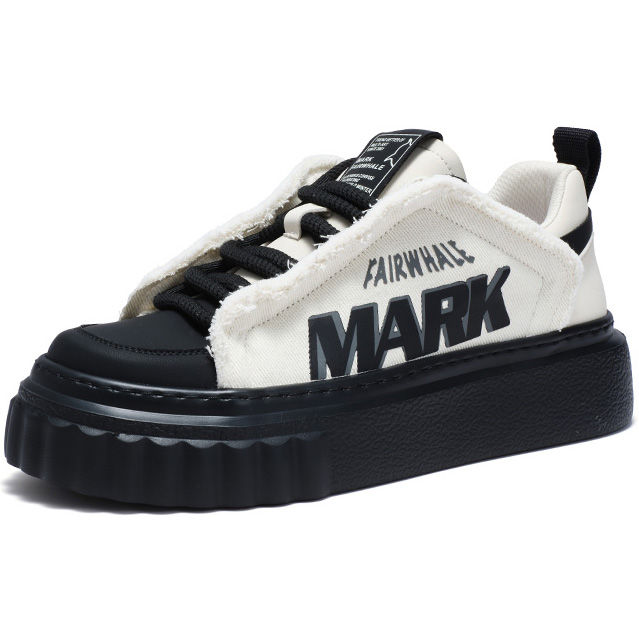 Mens Colorblock Letter Print Frayed Edge Canvas Leather Platform Skate Shoes