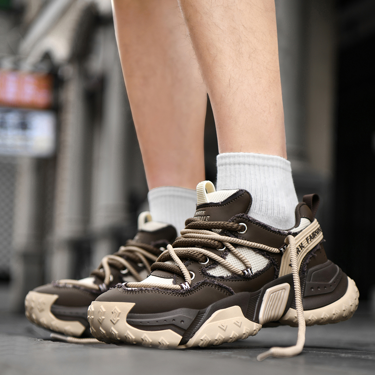 Mens Colorblock Mesh Leather Patchwork Frayed Edge Multi Strap Sneakers - Image 6