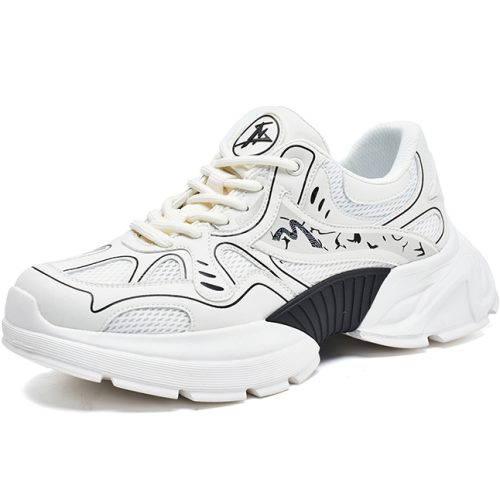 Mens Contrast Lines Leather Overlays Mesh Cool Platform Sneakers with Stylish Outsole