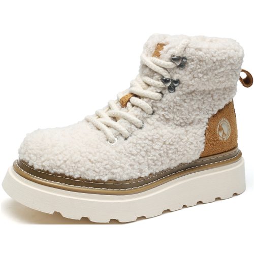 Mens Cozy Lambswool Mid Calf Platform Boots with Fleece Lining