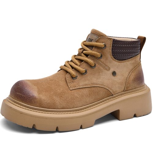 Mens Distressed Chunky Sole Work Boots with Woven Textured Collar
