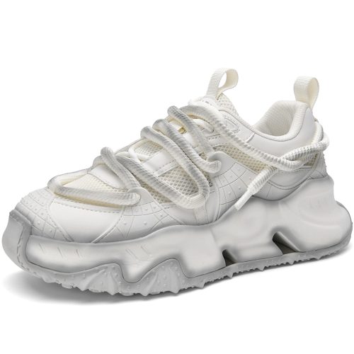 Mens Distressed Paneling Wrapped Laces Techwear Cutout Chunky Sneakers