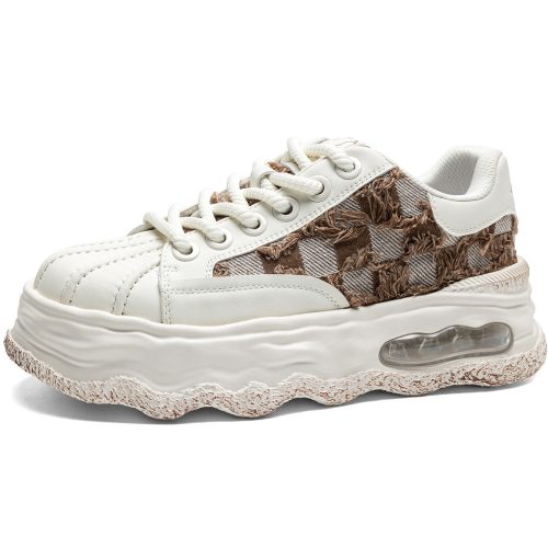 Mens Frayed Edge Patchwork Shell Toe Wave Sole Skate Shoes