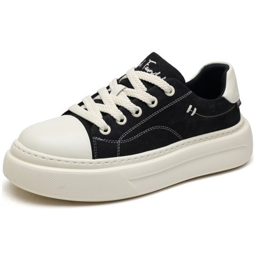 Mens Low Top Lace Up Platform Elevator Canvas Shoes