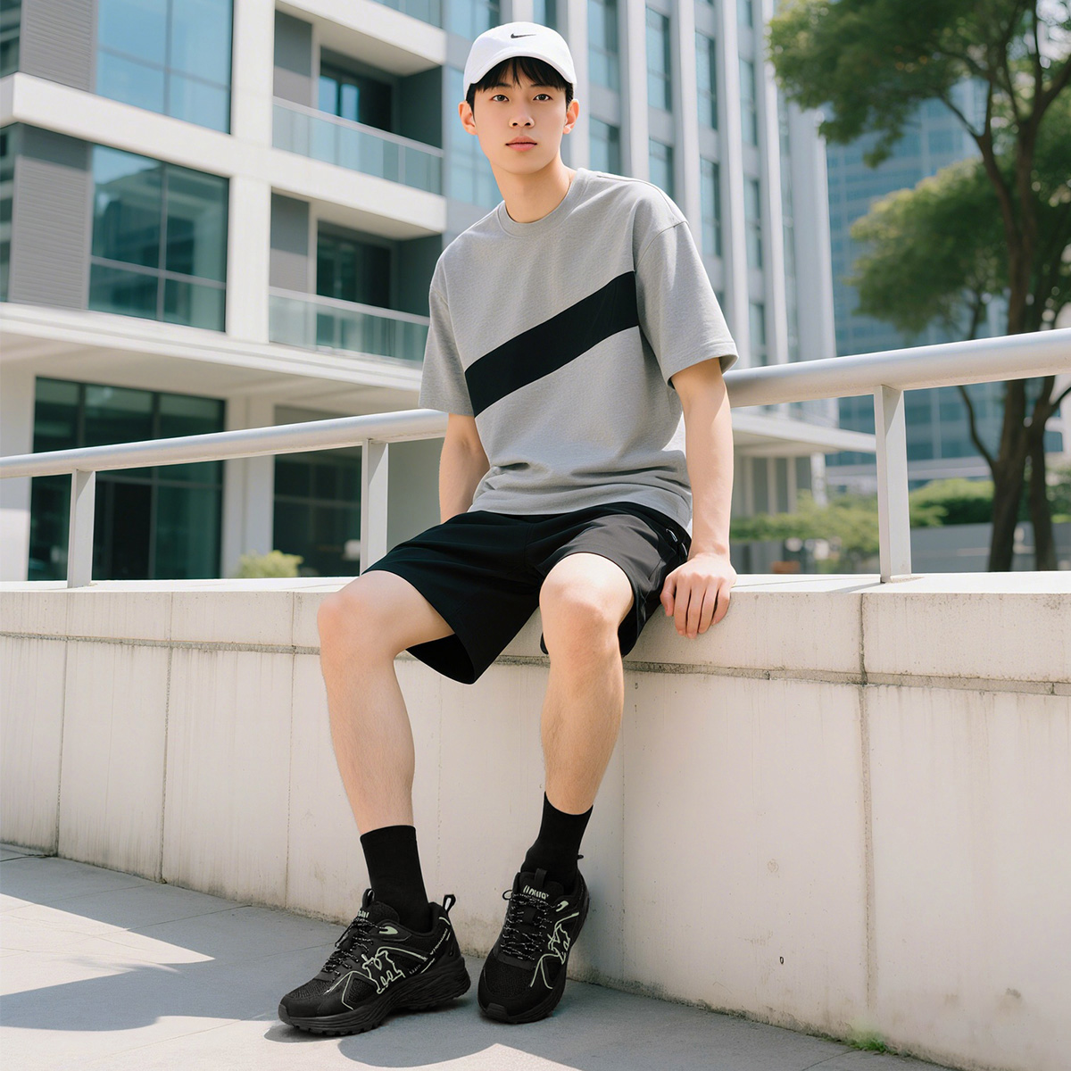 Mens Mesh Panel Breathable Sneakers Featuring M Graphic Embellishment - Image 6