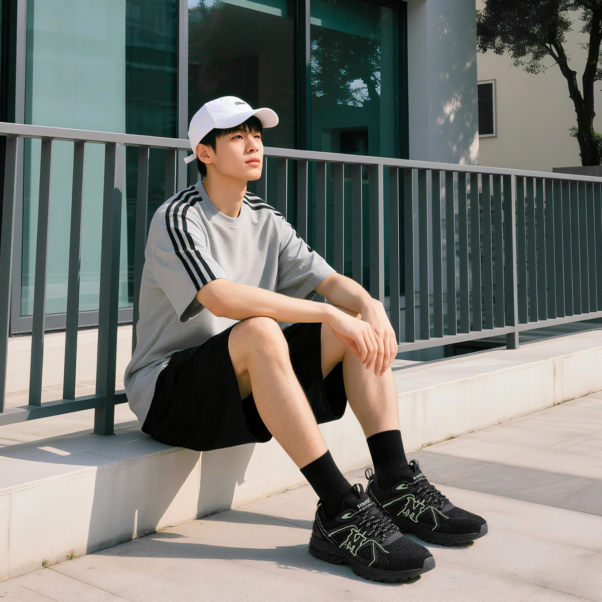 Mens Mesh Panel Breathable Sneakers Featuring M Graphic Embellishment - Image 4