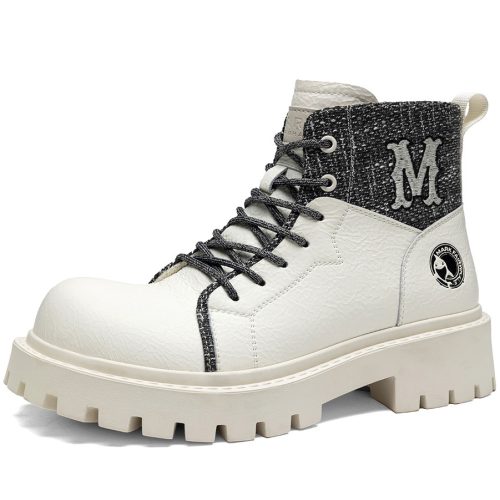 Mens Paneled Chunky Sole Martin Boots with M Letter Embellishment