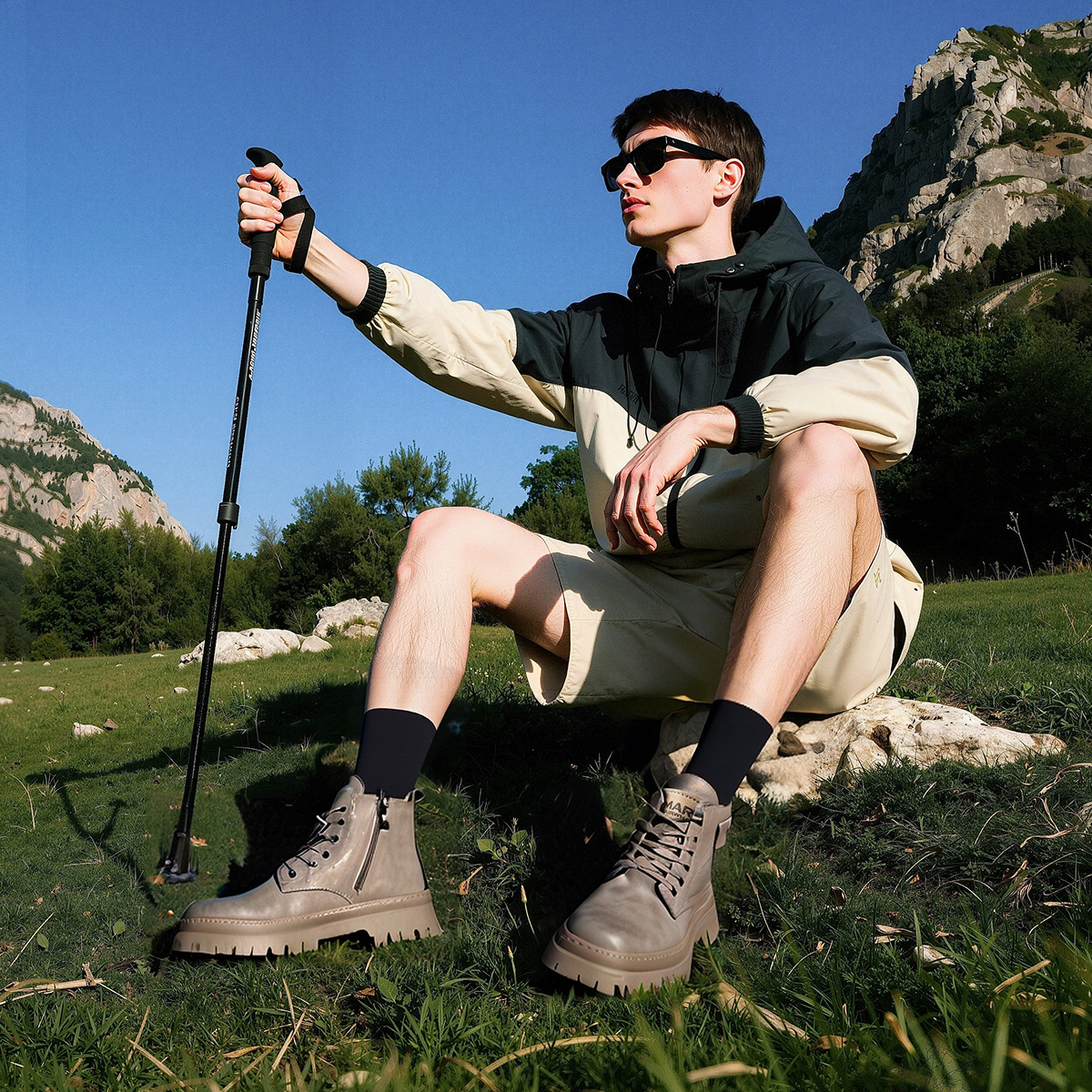 Mens Solid Color Retro Leather Boots with Side Pockets Decoration - Image 5