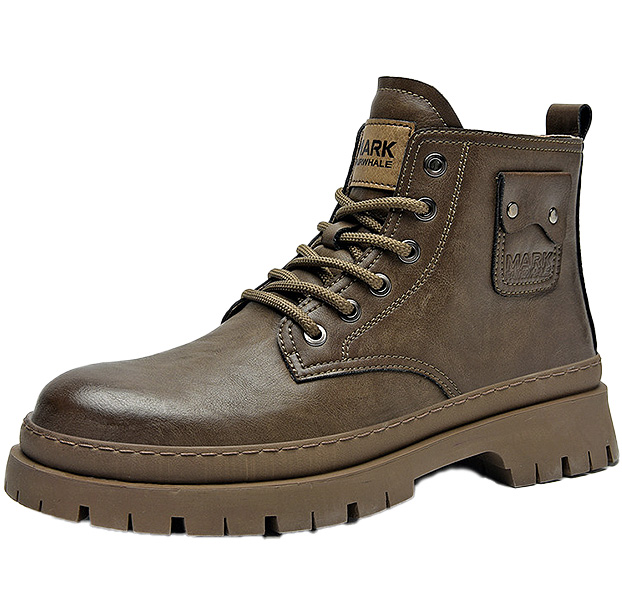 Mens Solid Color Retro Leather Boots with Side Pockets Decoration - Image 2