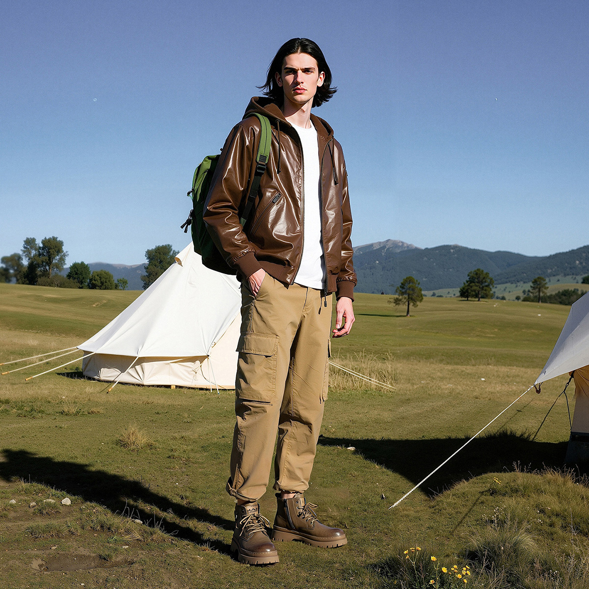 Mens Solid Color Retro Leather Boots with Side Pockets Decoration - Image 3