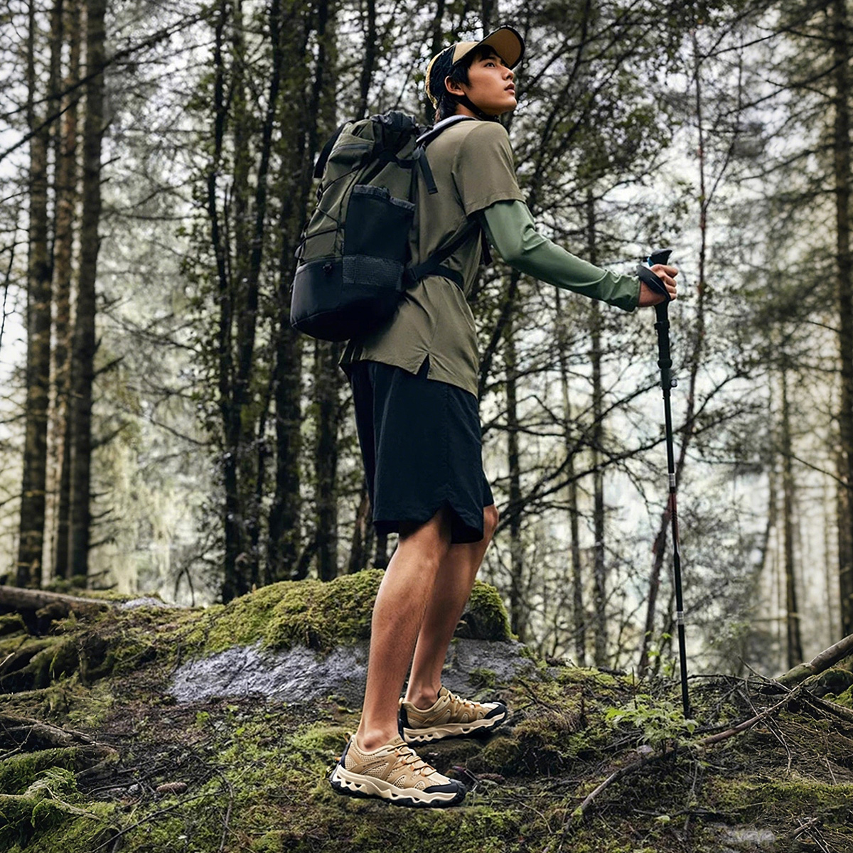 Mens Streamlined Leather Overlays Mesh Platform Sneakers with Wavy Outsole - Image 6