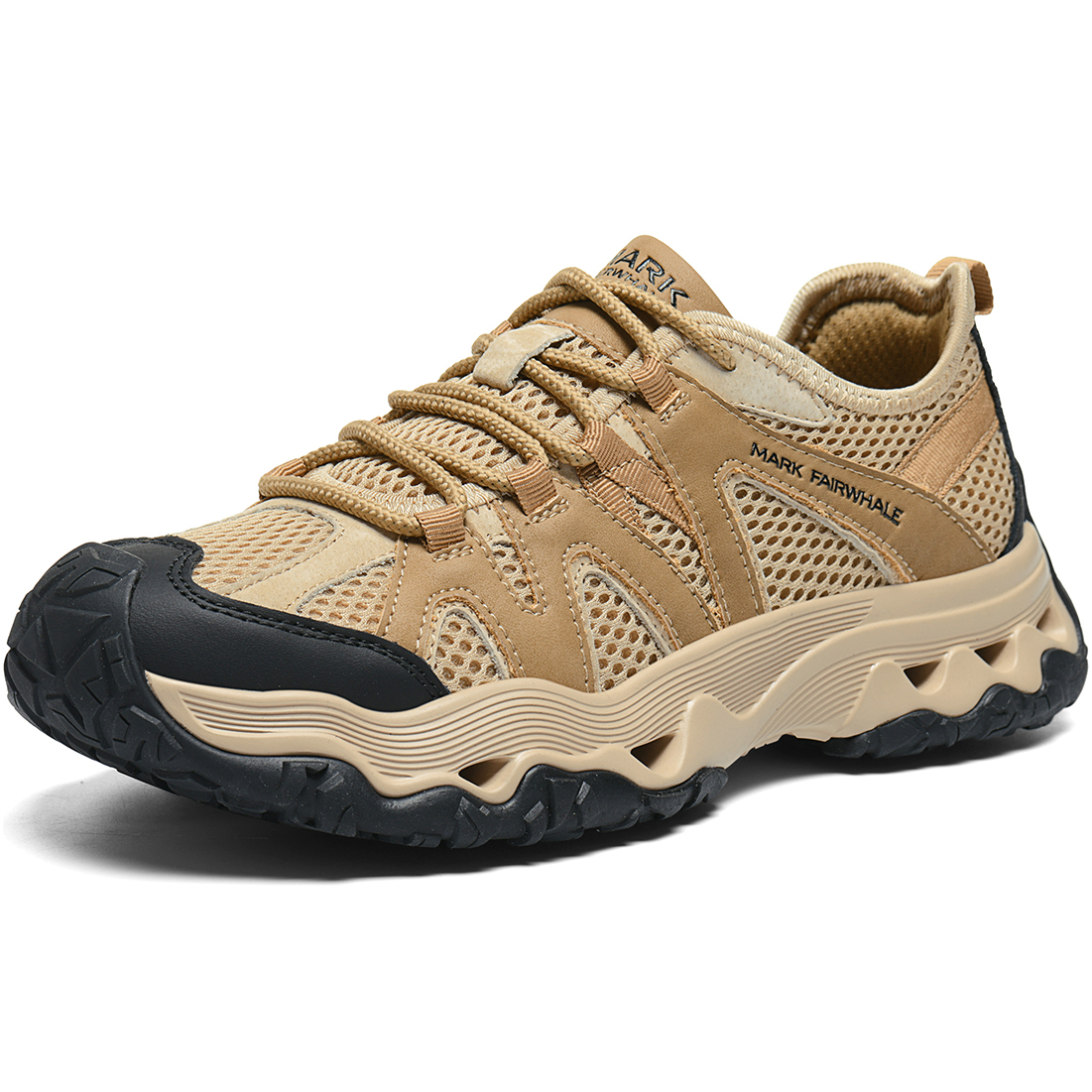 Mens Streamlined Leather Overlays Mesh Platform Sneakers with Wavy Outsole - Image 2