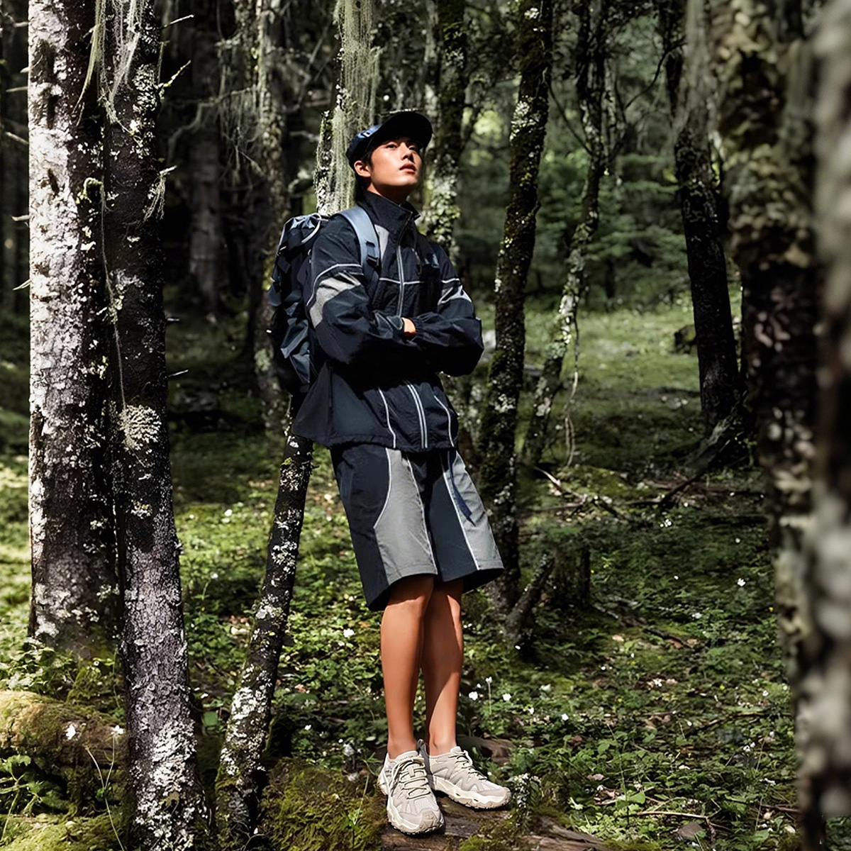 Mens Streamlined Leather Overlays Mesh Platform Sneakers with Wavy Outsole - Image 5